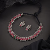 Oxidised Pink Stone Necklace
