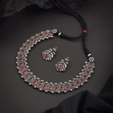 Oxidised Pink Stone Necklace
