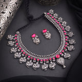 Oxidised Pink Stone Necklace