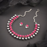 Oxidised Pink Stone Kolhapuri Necklace