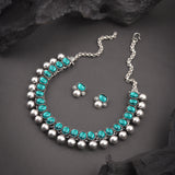Oxidised Green Stone Kolhpuri Necklace