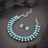 Oxidised Firoza Stone Kolhpuri Necklace