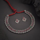 Oxidised Pink Stone Kolhpuri Necklace