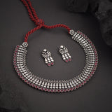 Oxidised Pink Stone Kolhapuri Necklace