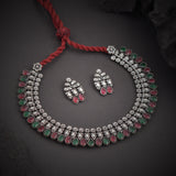 Oxidised Pink Stone Kolhapuri Necklace