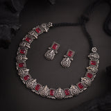 Oxidised Pink Stone Laxmi Motive Necklace