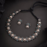 Oxidised Green Stone With Necklace