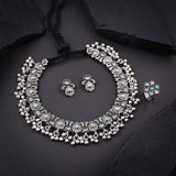 Oxidised Pink Monalisa Stone Necklace With Ring set