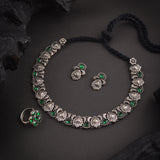 Oxidised Green Stone Kolhapuri Necklace with Ring set
