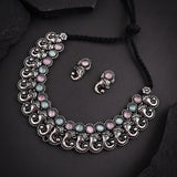 Oxidised Pink Mint Monalisa Stone Ganesha Necklace set