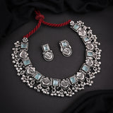 Oxidised Mint Monalisa Stone Necklace set