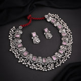 Oxidised Pink Monalisa Stone Necklace set