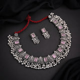 Oxidised Pink Monalisa Stone Laxmi Necklace set