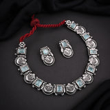 Oxidised Mint Monalisa Stone Necklace