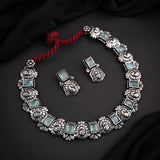 Oxidised Mint Monalisa Stone Necklace