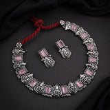 Oxidised Pink Monalisa Stone Laxmi Necklace