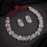 Oxidised Pink Monalisa Stone Necklace Set