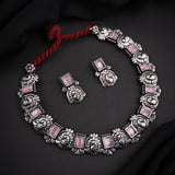 Oxidised Pink Monalisa Stone Necklace Set