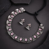 Oxidised Pink Monalisa Stone Necklace set