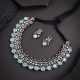 Oxidised Mint Monalisa Stone Necklace set