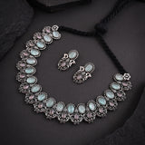Oxidised Mint Monalisa Stone Necklace set