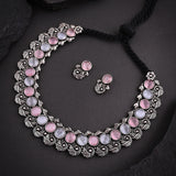 Oxidised Pink Mint Monalisa Stone Necklace