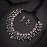 Oxidised Pink Mint Monalisa Stone Necklace