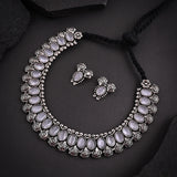 Oxidised Grey Monalisa Stone Necklace set