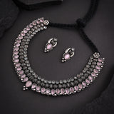 Oxidised Pink Monalisa Stone Necklace set