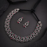 Oxidised Red Monalisa Stone Necklace set