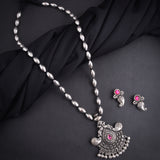 Oxidised Single Layer Bormala with Pendant Long Necklace