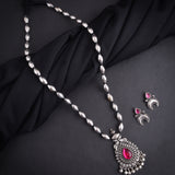 Oxidised Single Layer Bormala with Pendant Long Necklace