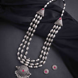 Oxidised 3 Layer Bormala with Damroo Pendant Long Necklace