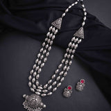 Oxidised 3 Layer Bormala with Damroo Pendant Long Necklace