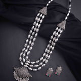 Oxidised 3 Layer Bormala with Damroo Pendant Long Necklace