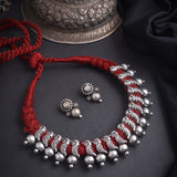 Oxidised kolhapuri Round Boll Charmps Thread Necklace