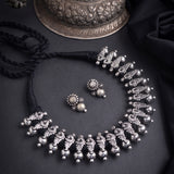Oxidised kolhapuri Round Boll Charmps Thread Necklace