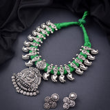 Oxidised Laxmi Green thread Thread Necklace