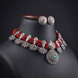 Oxidised Marron Thread Necklace