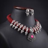 Oxidised Marron Thread Necklace