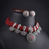 Oxidised Marron Thread Necklace