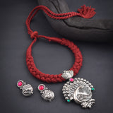 Oxidised Marron Thread Necklace