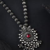 Oxidised Kolhapur Ambabai Pendant with Kolhapuri Javmani Beads