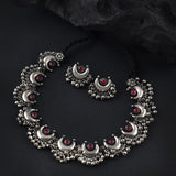 Ethnic Oxidised Kolhapuri Chand Ghungroo Necklace set