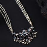 Oxidised Tanmani Pendant Moti Necklace