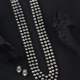 Oxidised 3 Layer Ethnic Round Ball Long Necklace