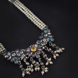 Oxidised Tanmani Pendant Moti Necklace