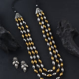 Oxidised Kolhapuri 3 Layer Dual tone Bormala Necklace