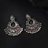 Oxidised Chandbali Stone Earring