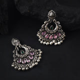 Oxidised Chandbali Stone Earring